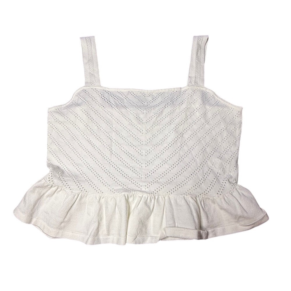 JustFab White Crochet‎ Tank Top Ruffle Hem Sleeveless Casual Cute XL